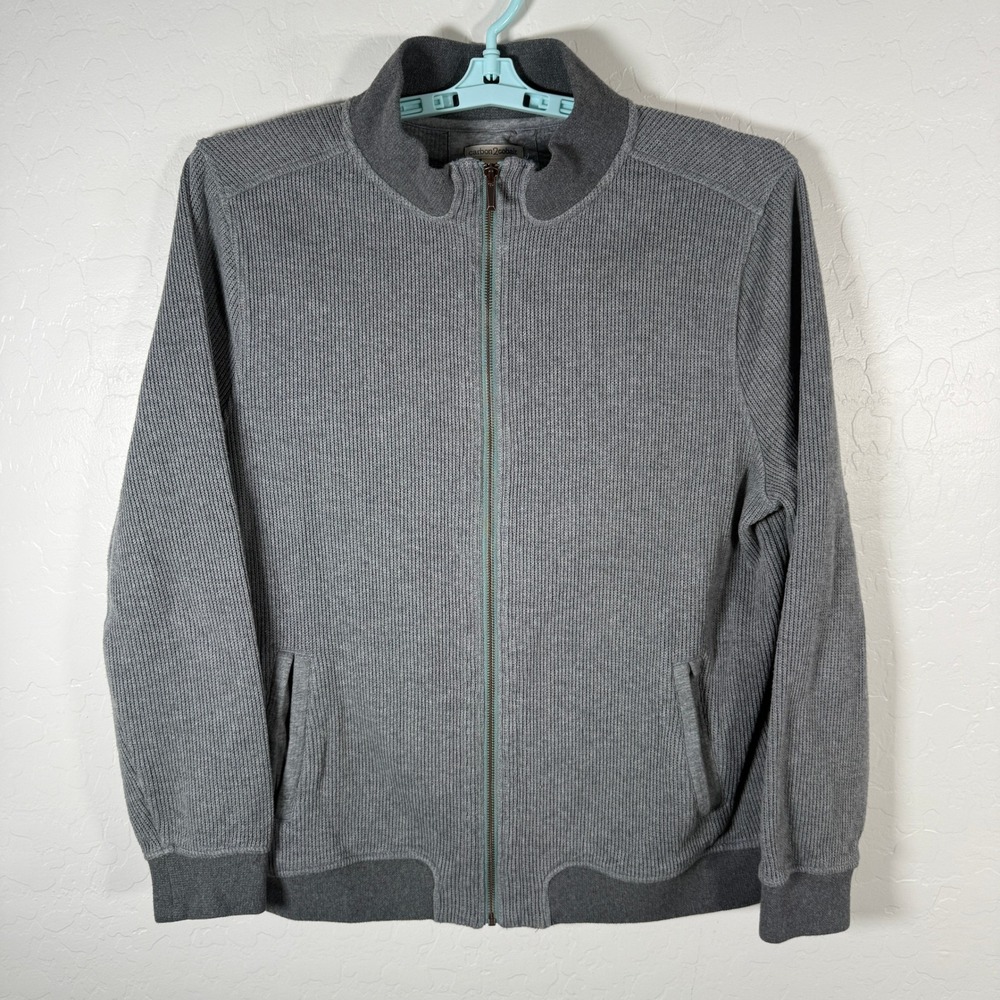 Carbon 2 Cobalt Full Zip Sweater Mens Large Gray Ribbed Knit Mock Neck Casual